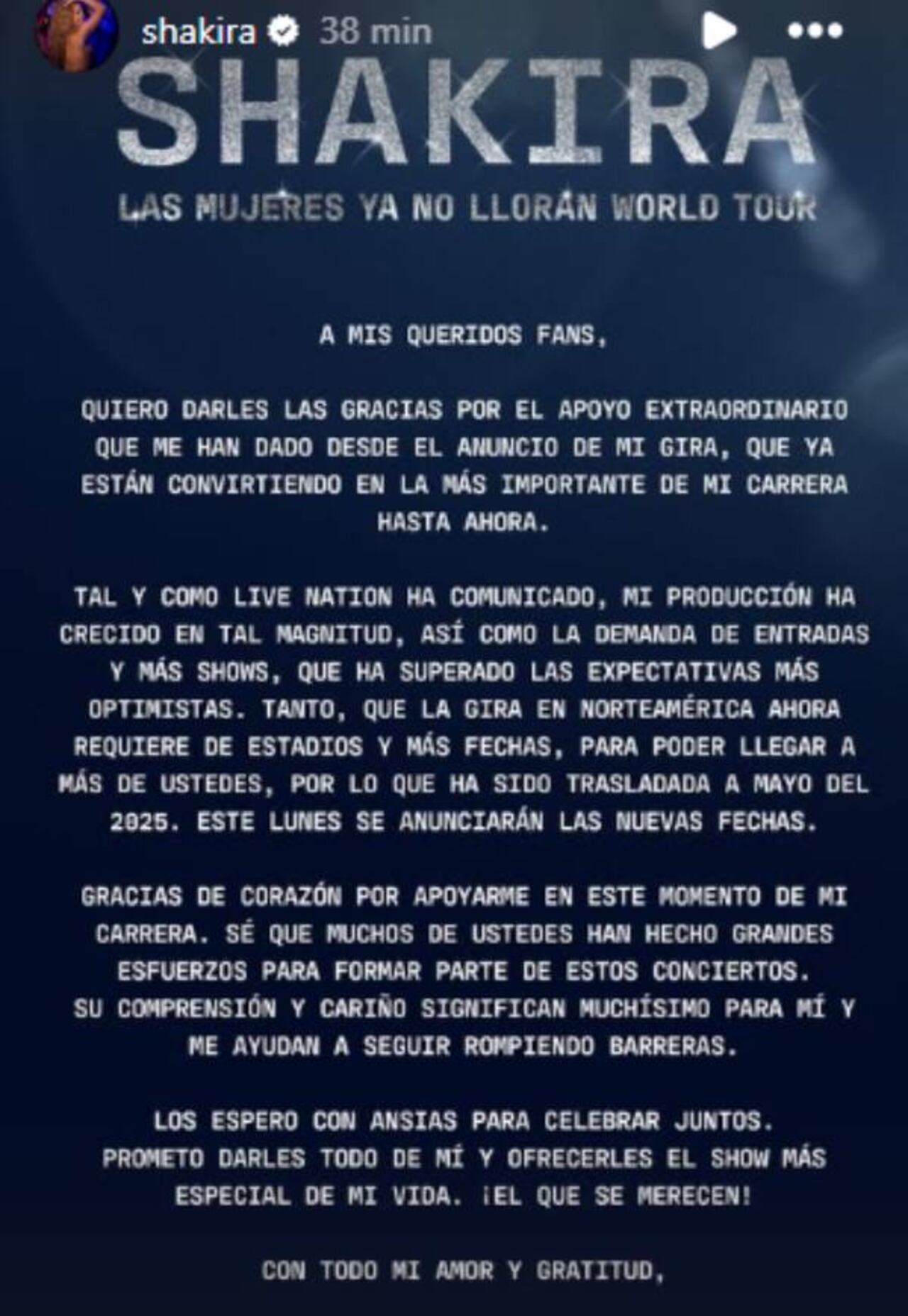 La barranquillera anunció cambios en su gira.
