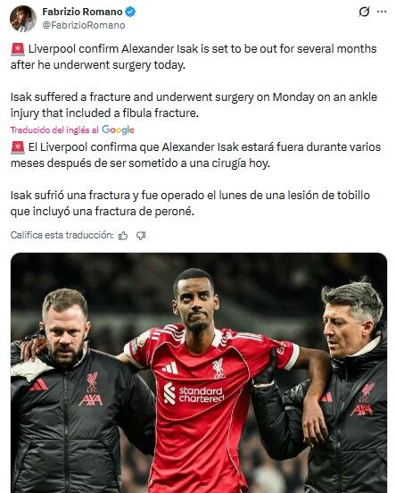 Pantallazo X: @FabrizioRomano