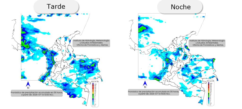 El Pacífico mantendría las lluvias, mientras la Orinoquía ganará protagonismo en la tarde.