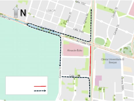 Desvío Av. Carrera 9 sentido norte-sur, durante montajes.