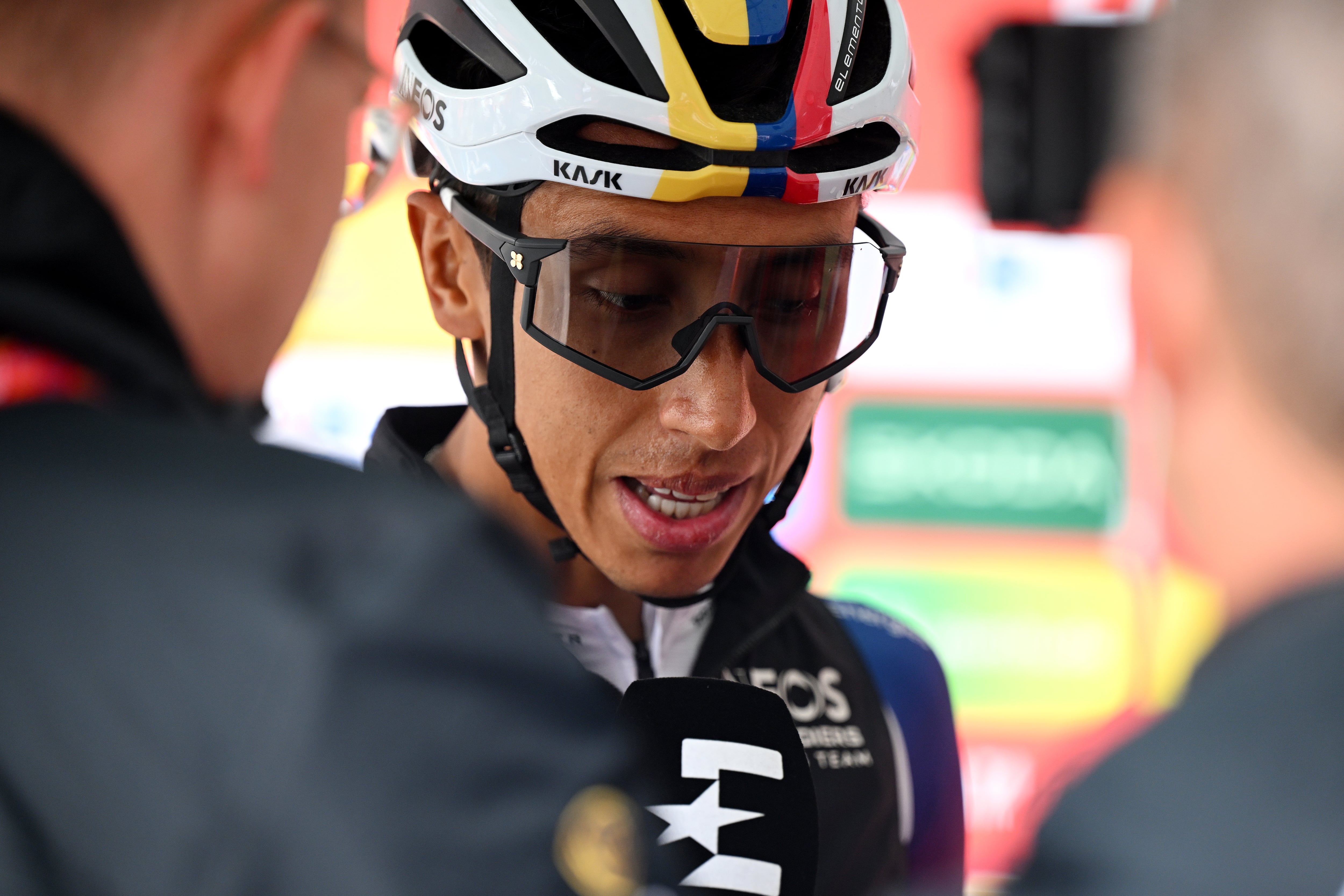 O BARCO DE VALDEORRAS, SPAIN - SEPTEMBER 10: Egan Bernal of Colombia and Team INEOS Grenadiers meets the media press prior to the La Vuelta - 80th Tour of Spain 2025, Stage 17 a 143.2km stage from O Barco de Valdeorras to Alto de El Morredero 1755m / #UCIWT / on September 10, 2025 in Alto de O Barco de Valdeorras, Spain. (Photo by Dario Belingheri/Getty Images)