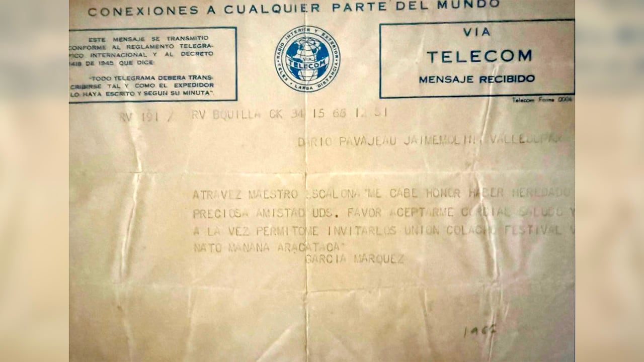 Imagen del telegrama que le envió García Márquez a Pavajeau