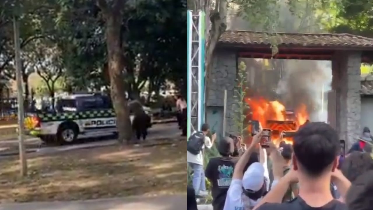 Los encapuchados se robaron la patrulla de la Policía.