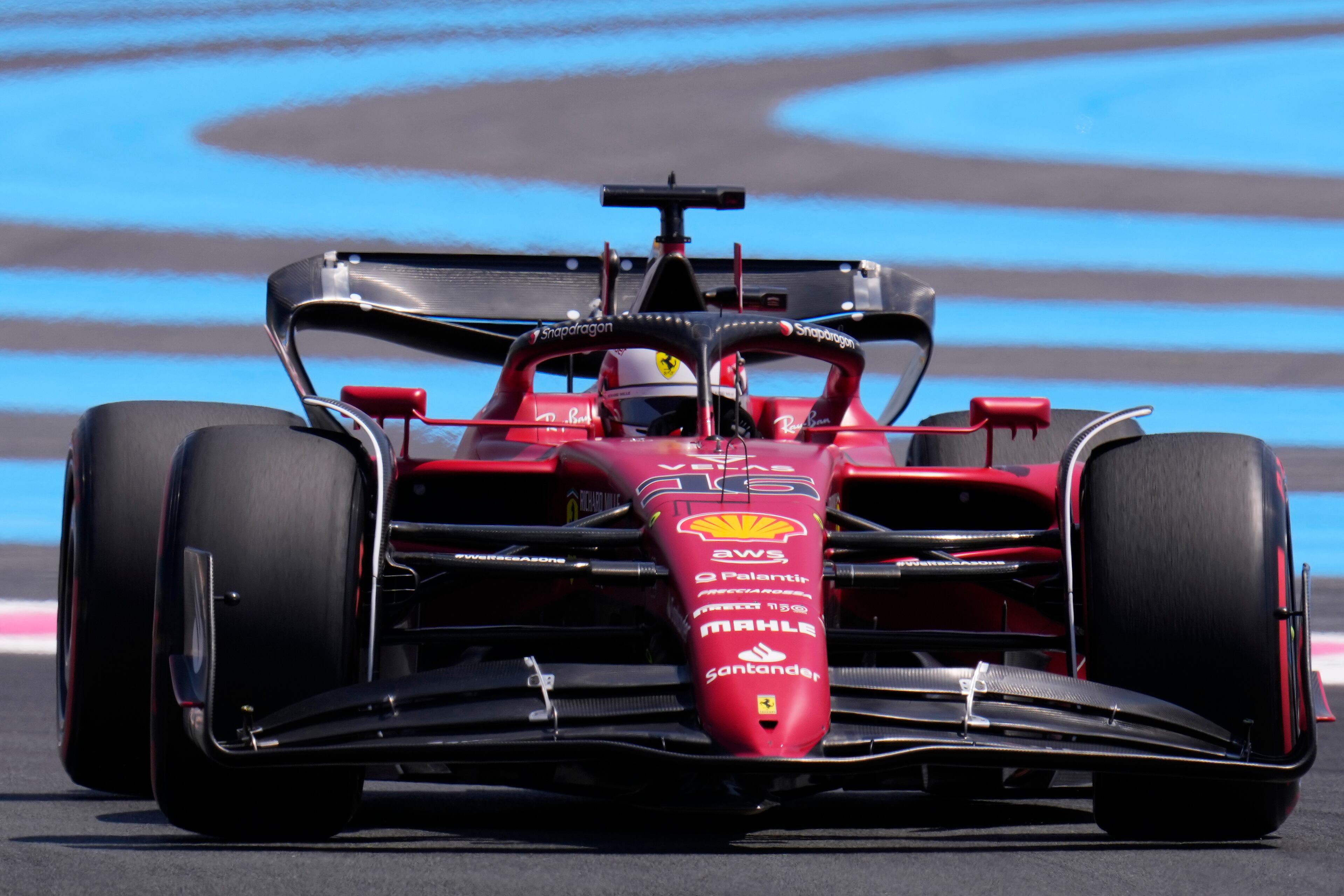 Ferrari driver Charles Leclerc of Monaco steers his car during the first practice for the French Formula One Grand Prix at Paul Ricard racetrack in Le Castellet, southern France, Friday, July 22, 2022. The French Grand Prix will be held on Sunday. (AP Photo/Manu Fernandez)