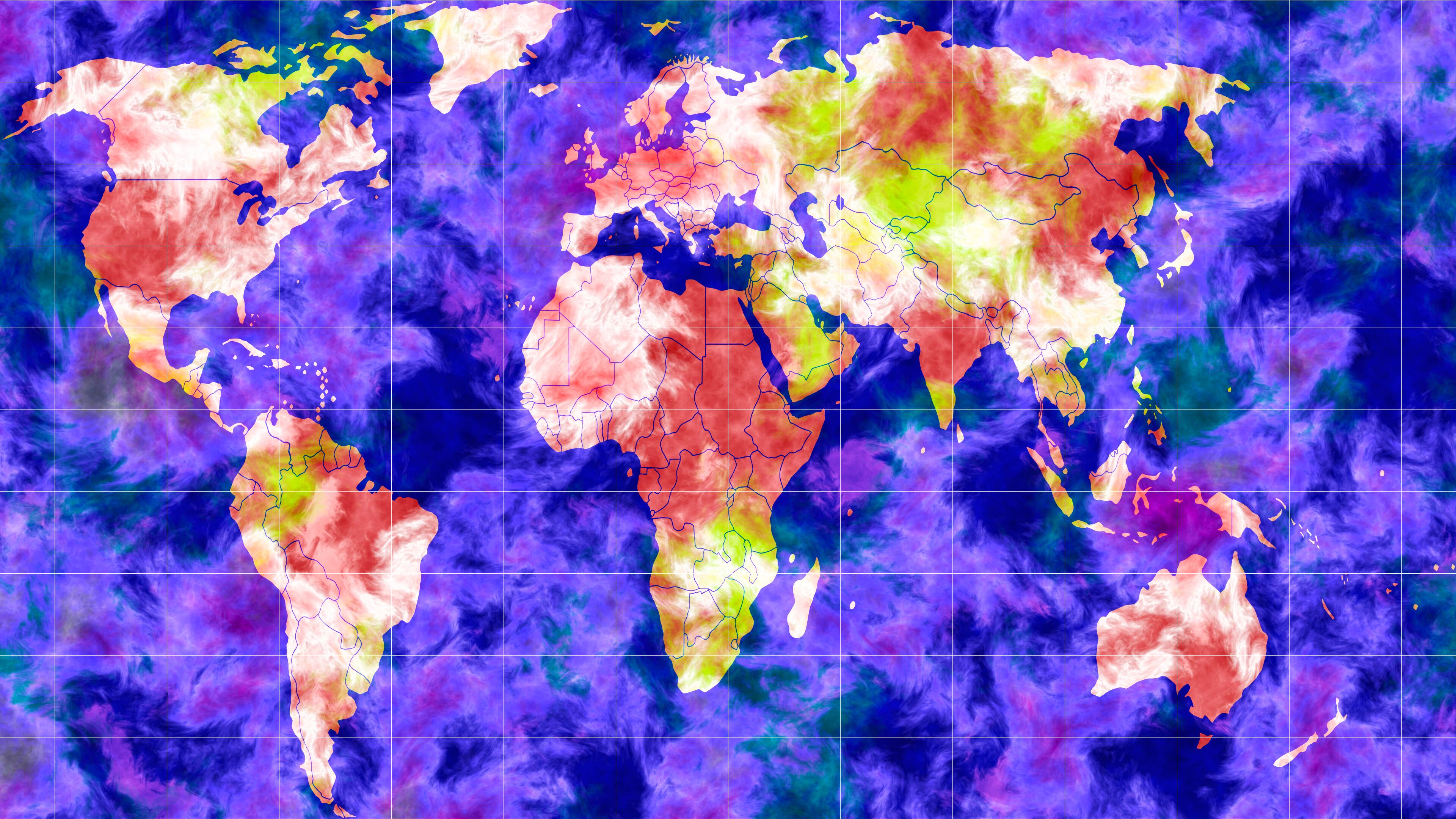 Mapa mundial con cambios de temperatura global. Concepto de calentamiento global.