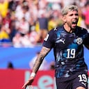 Julio Enciso celebrando su gol en el partido contra Alemania.