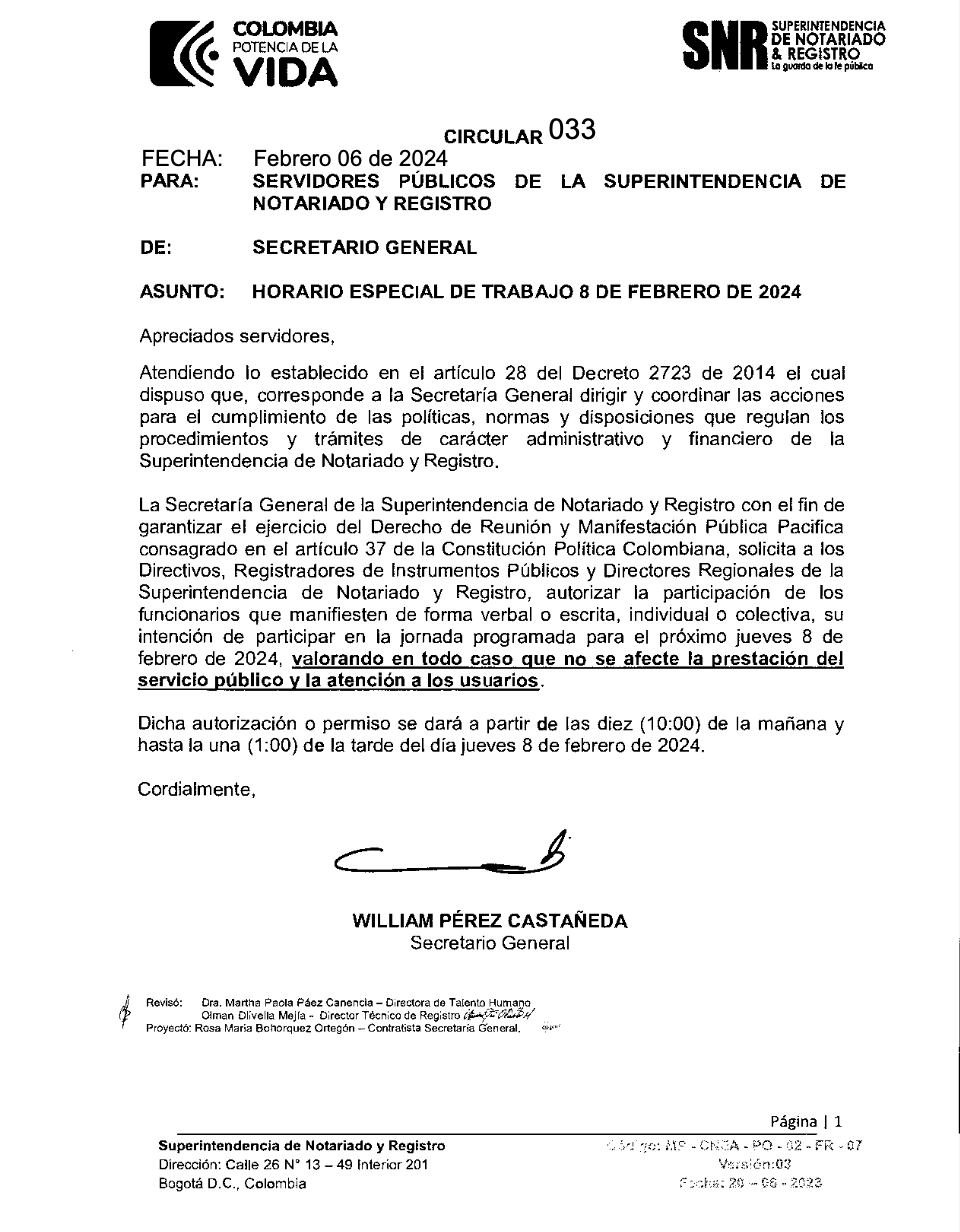 Circular de la Superintendencia de Notariado y Registro.