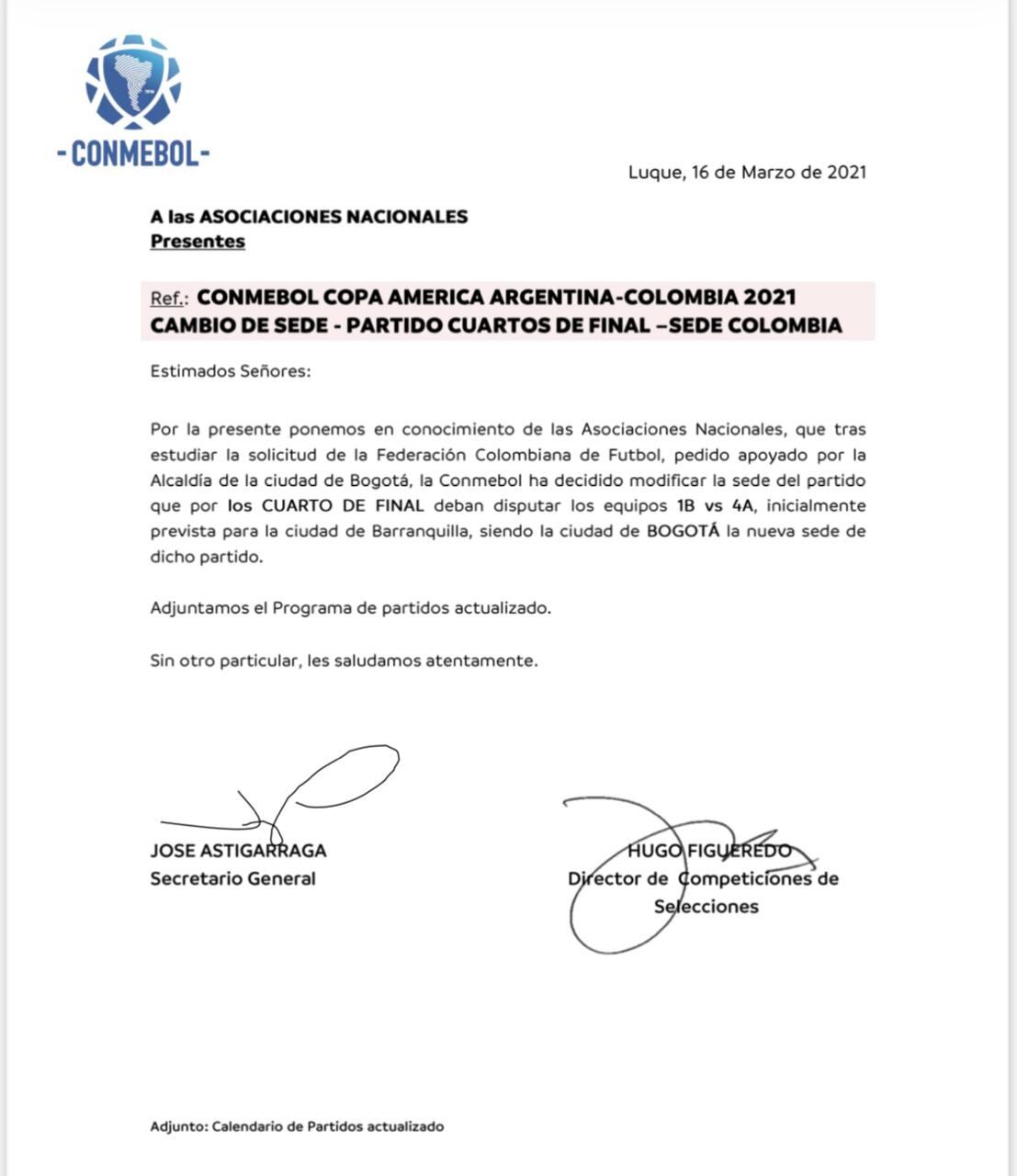 Carta de Conmebol