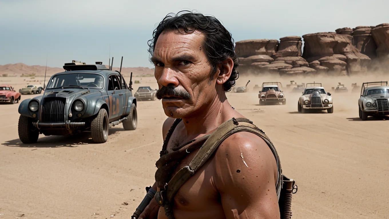 'Don Ramón' versión 'Mad Max'. Imagen creada con Inteligencia Artificial.