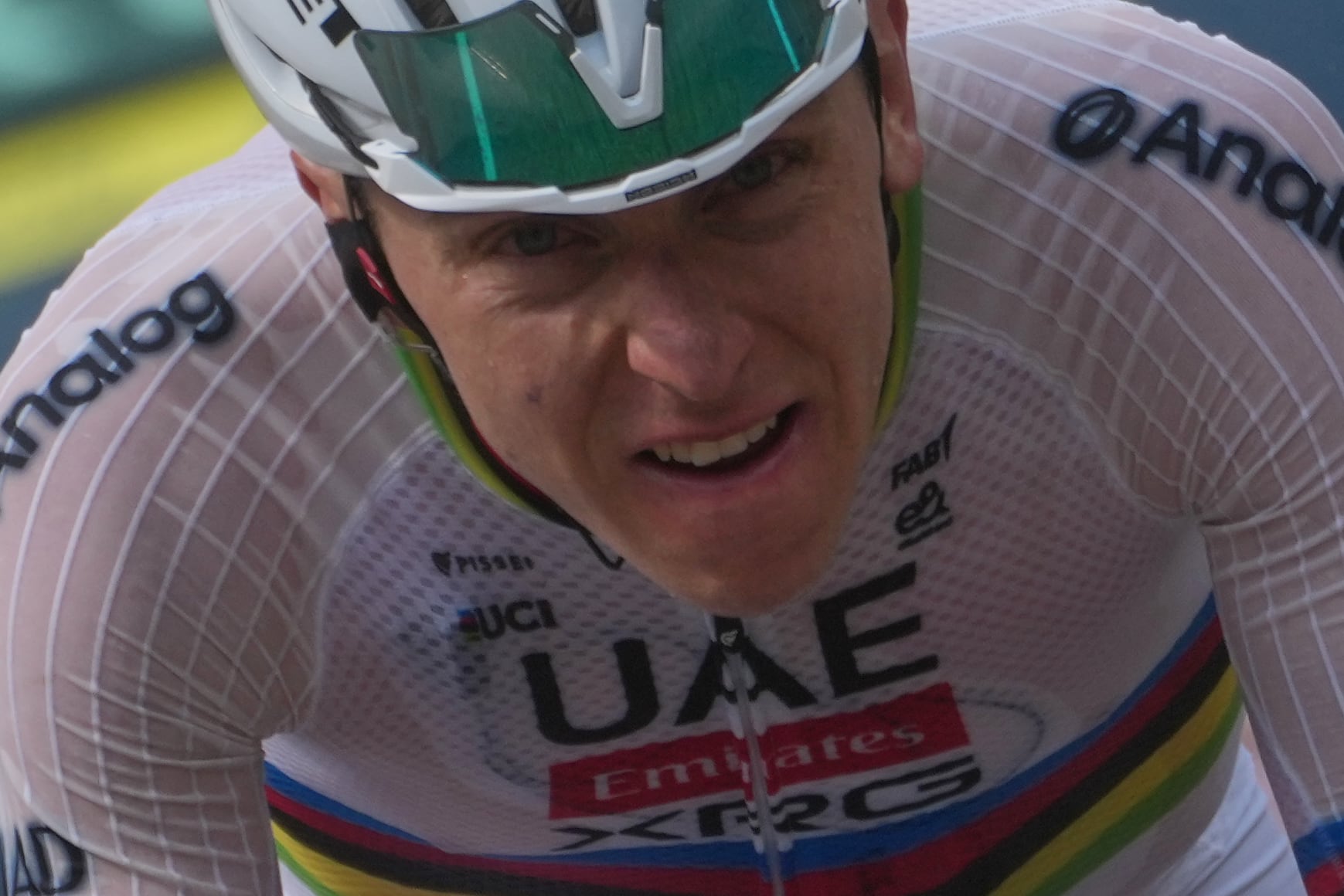 Slovenia's Tadej Pogacar climbs during the sixth stage of the Tour de France cycling race with start in Pau and finish in Gavarnie-Gedre, France, Thursday, July 9, 2026. (AP Photo/Thibault Camus)