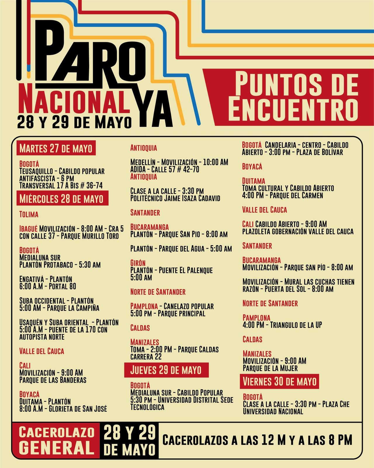 Programación del paro nacional para el 29 de mayo.