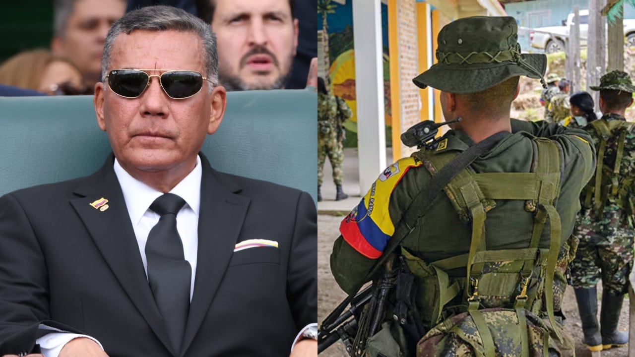 Ministro de Defensa, Jorge Mora, y imagen referencia de las disidencias de las Farc.