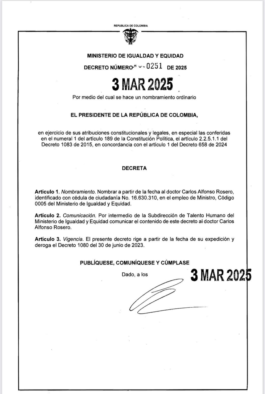 Decreto nuevo ministro de la Igualdad