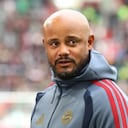 AUGSBURG, GERMANY - OCTOBER 10: Vincent Kompany, head coach of FC Bayern München looks on prior to the Bundesliga 2026/27 match between FC Augsburg and FC Bayern München at WWK Arena on October 10, 2026 in Augsburg, Germany. (Photo by Alexander Hassenstein/Getty Images)