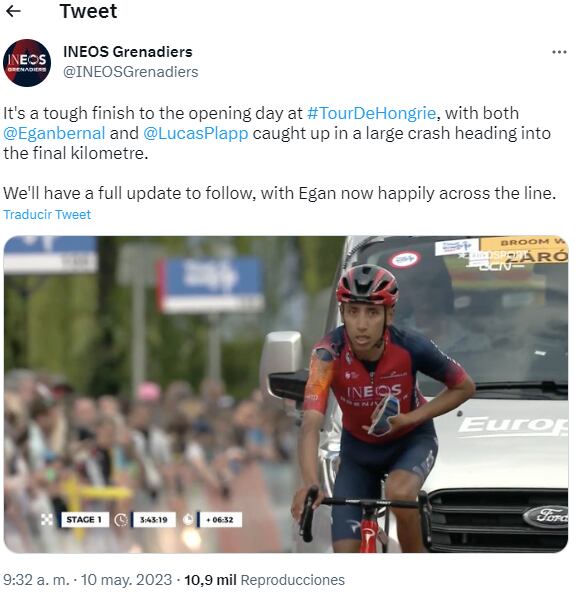 Egan Bernal. Foto: Captura de pantalla Twitter INEOS Grenadiers (@INEOSGrenadiers)
