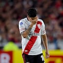 BUENOS AIRES, ARGENTINA - APRIL 15: Juan Fernando Quintero of River Plate reacts after picking up an injury during a Copa CONMEBOL Sudamericana 2026 group H match between River Plate and Carabobo at Estadio Mas Monumental Antonio Vespucio Liberti on April 15, 2026 in Buenos Aires, Argentina. (Photo by Marcelo Endelli/Getty Images)