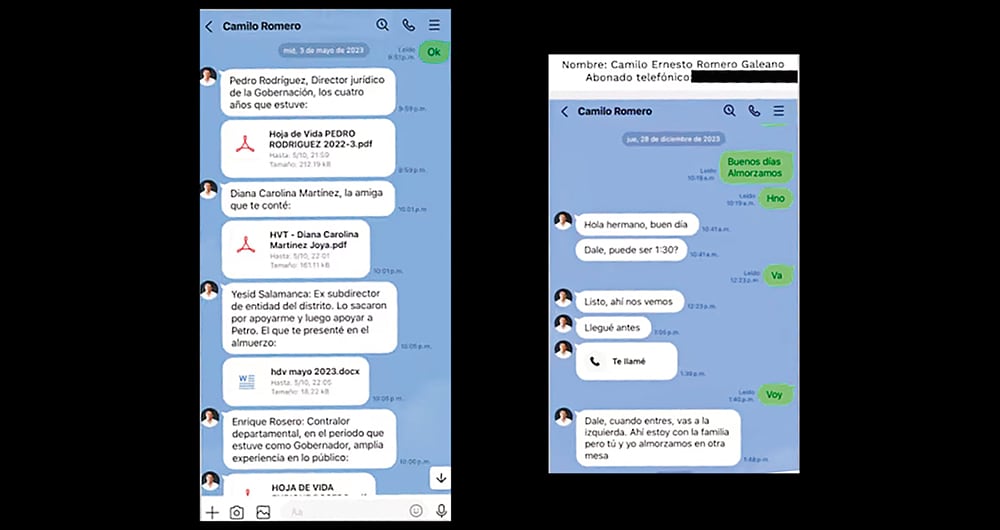    Chats presentados por Olmedo López en los que se vincula a Camilo Romero.