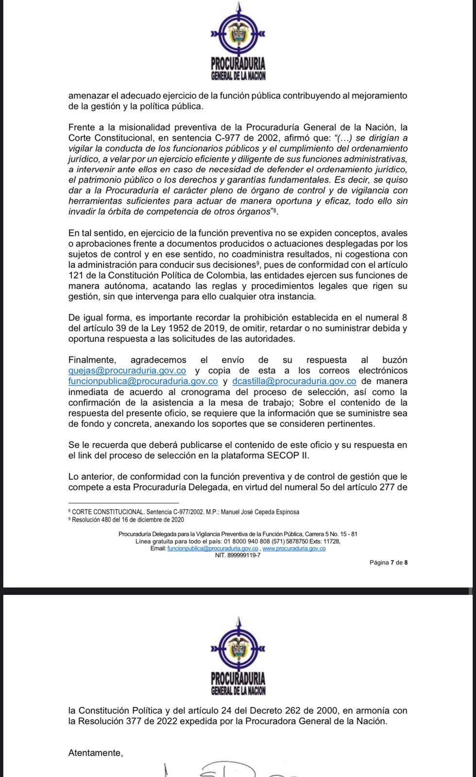 Procuraduría envió requerimiento a director de la DIAN.