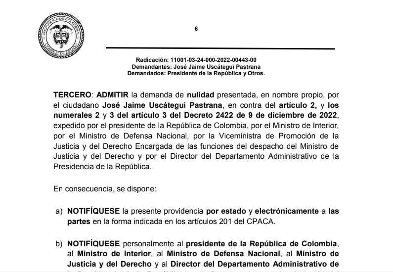 Consejo de Estado admitió la demanda contra el proyecto de la paz total.