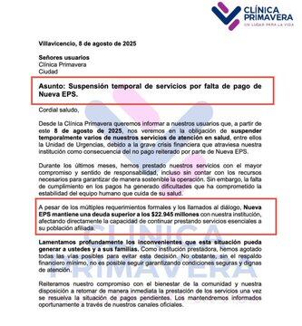 Comunicado Clínica Primavera