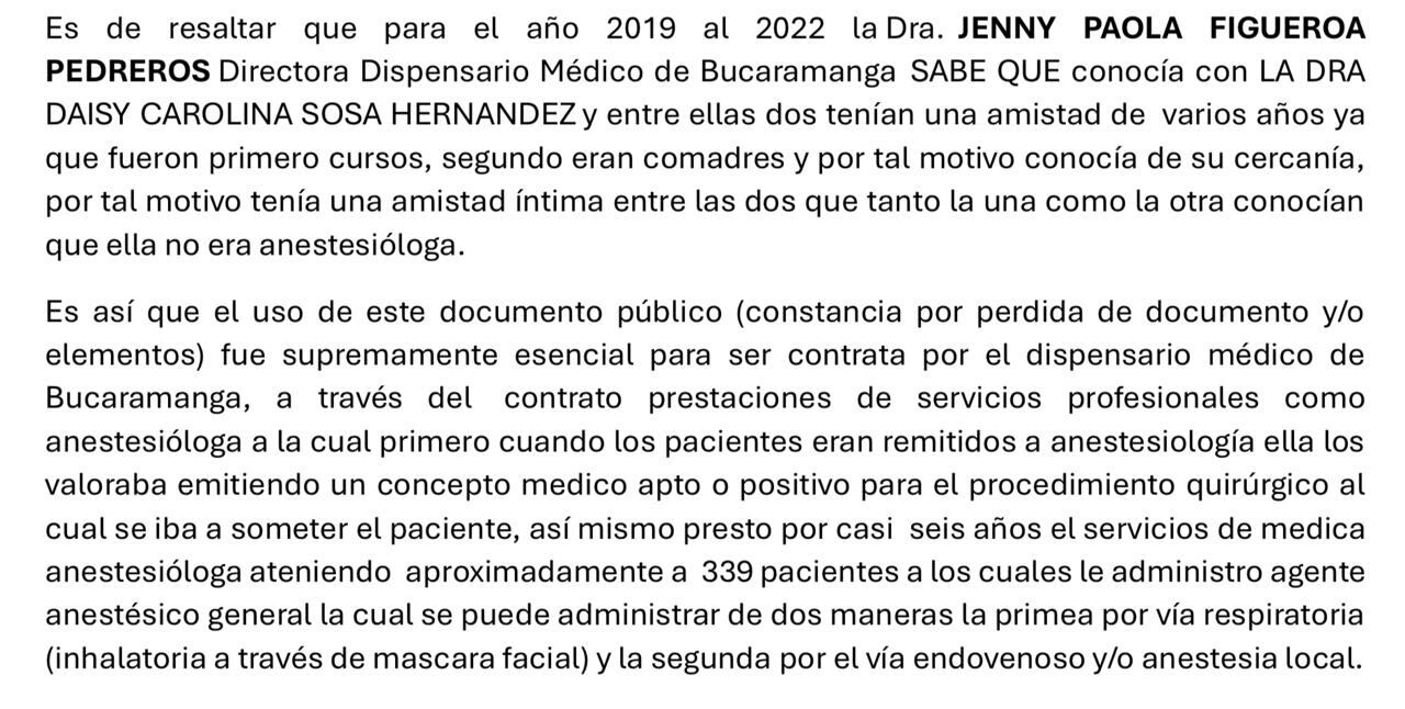 Imputación de cargos a presunta falsa anestesióloga del Ejército en Bucaramanga.