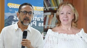 Jorge Senior, exrector de la Universidad Autónoma del Caribe, y Silvia Gette, entrante rectora.