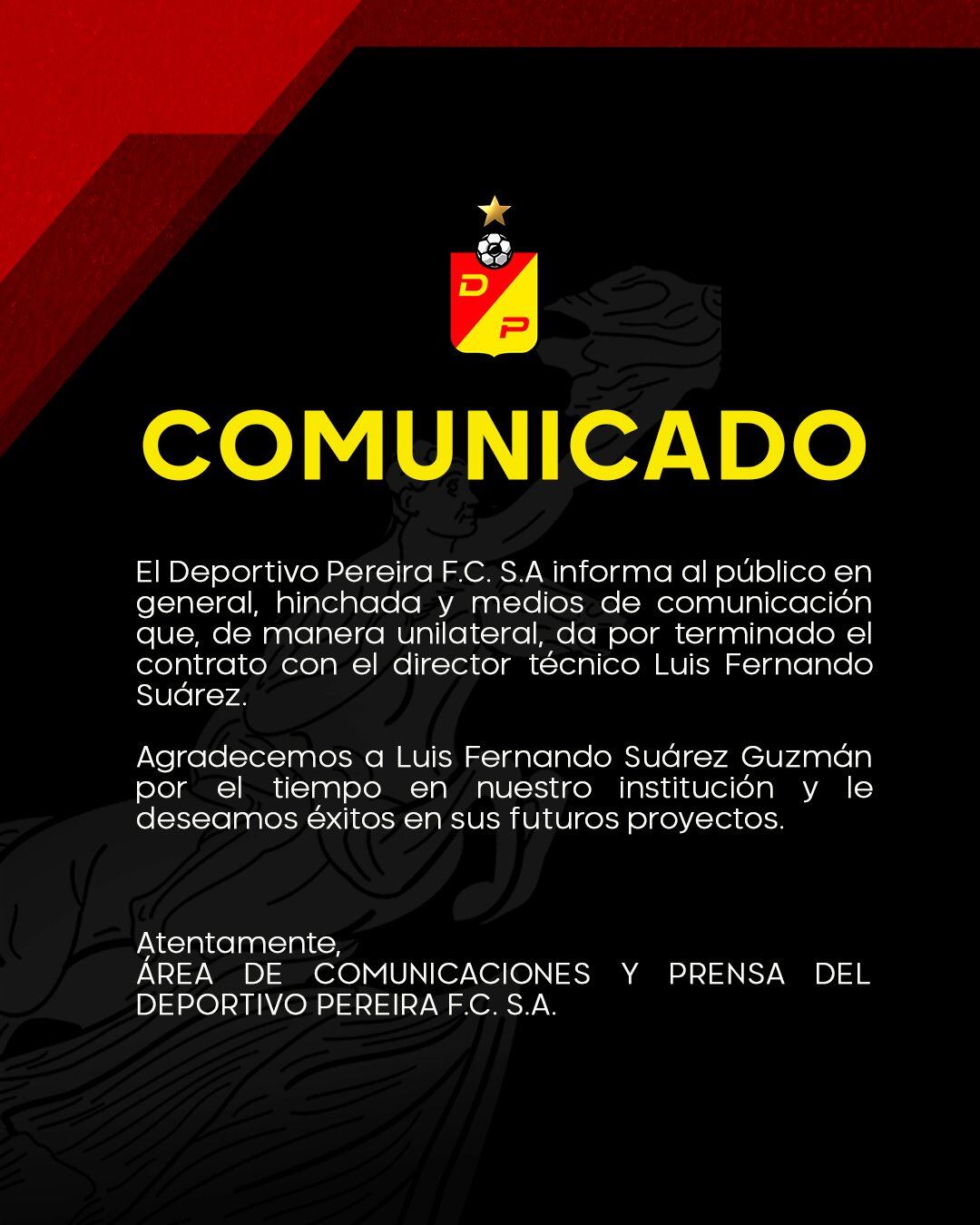 Pereira hizo oficial la salida de Luis Fernando Suárez.