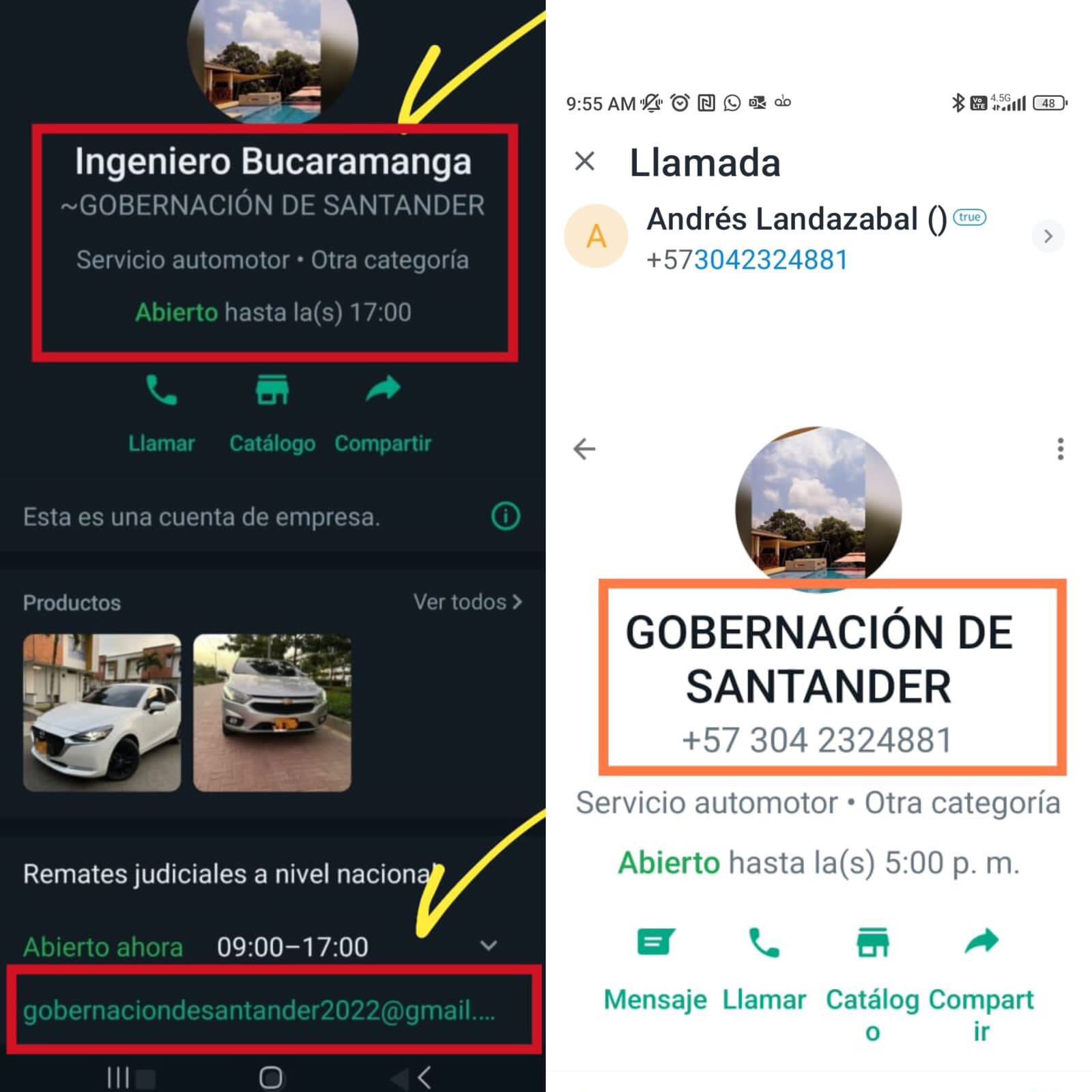 Estafa a nombre de la Gobernación de Santander.