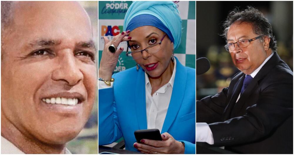 Álvaro Córdoba, requerido en extradición por la justicia de Estados Unidos; Piedad Córdoba, senadora hermana de Álvaro Córdoba y Gustavo Petro, presidente de Colombia