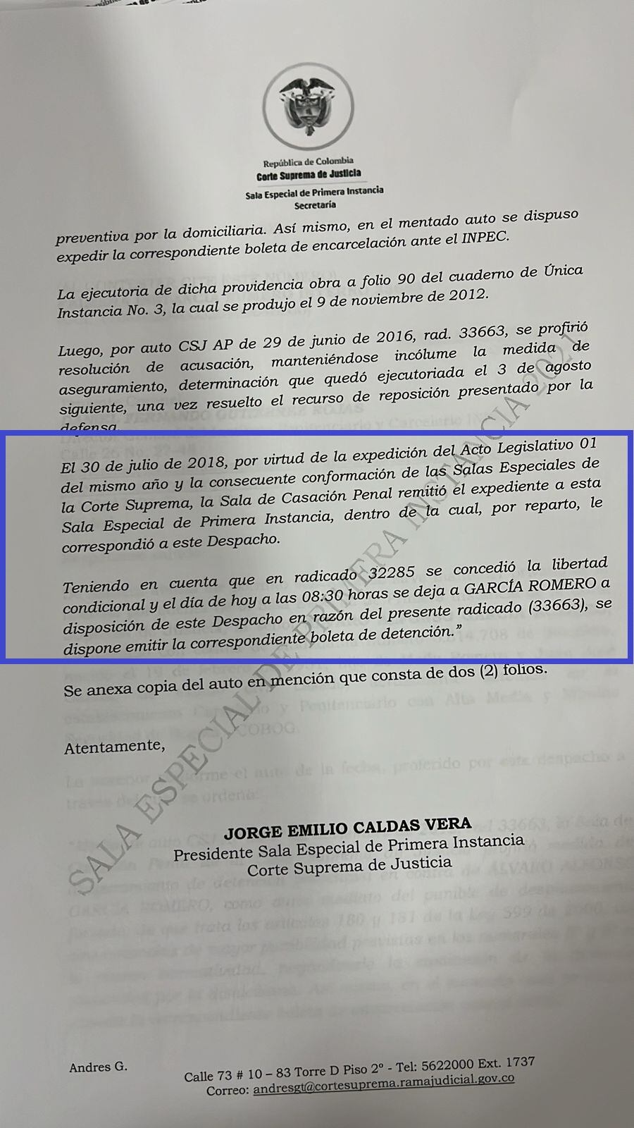 Corte Suprema dejó en firme la reclusión para el exsenador Álvaro García Romero.