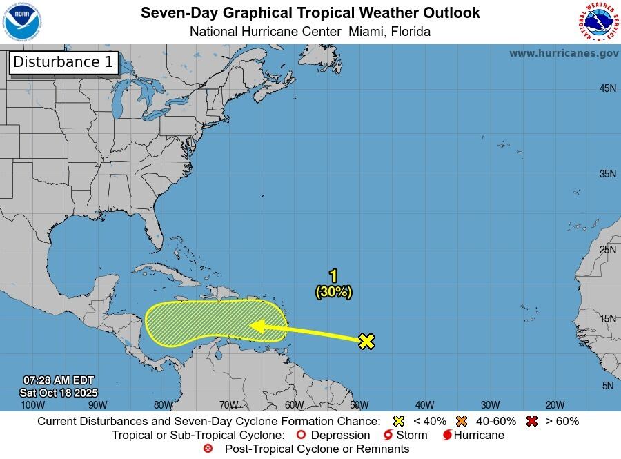 Onda tropical ubicada
en el centro del océano Atlántico
