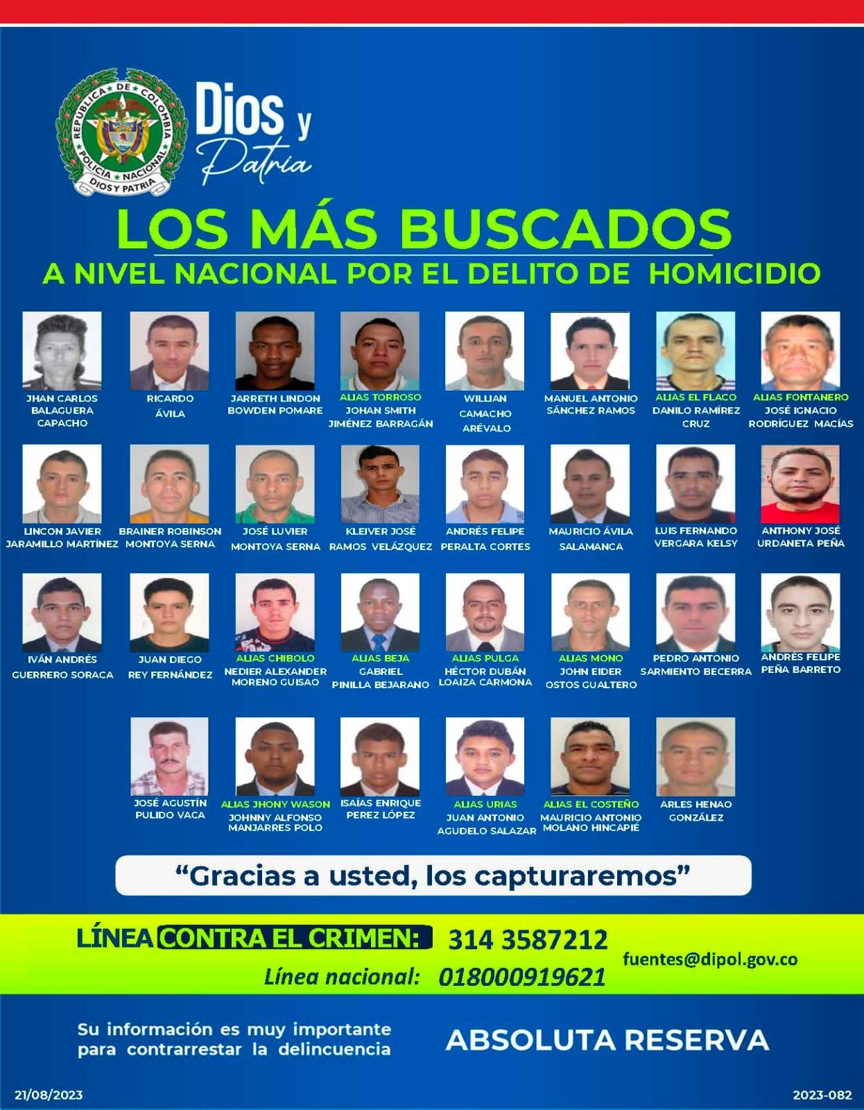 Cartel de los más buscados por homicidio.