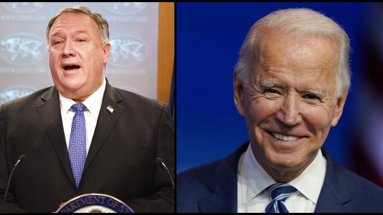 El secretario de Estado, Mike Pompeo, y el presidente electo, Joe Biden.