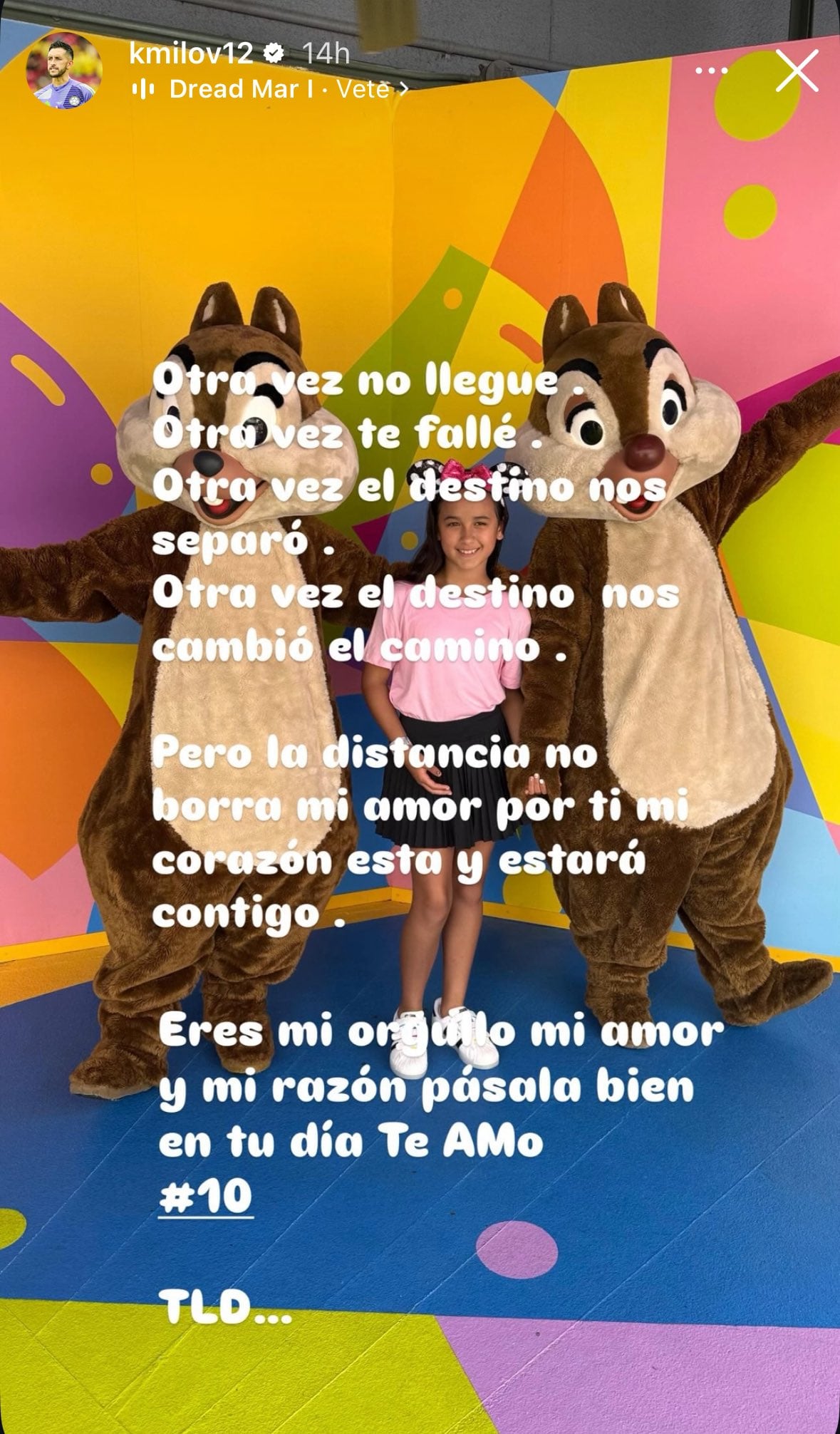 Mensaje de Camilo Vargas a su hija en redes sociales