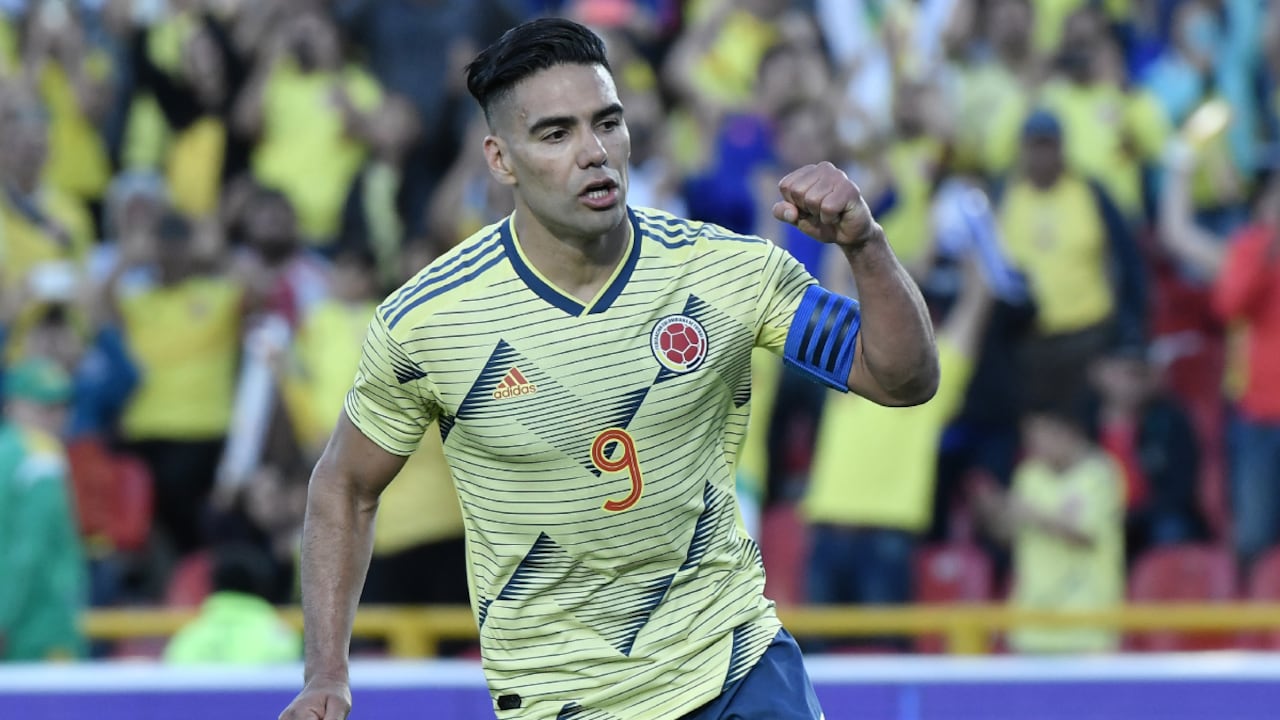 BOGOTA, COLOMBIA - JUNE 03: Radamel Falcao Garcia of Colombia celebrates after scoring the third goal of his team during a friendly match between Colombia and Panama at Estadio El Campin on June 03, 2019 in Bogota, Colombia. (Photo by Gabriel Aponte/Vizzor Image/Getty Images)