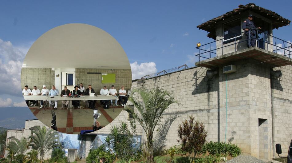Imagen de referencia de la cárcel de La Paz de Itagüí e integrantes de la mesa de paz.