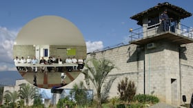 Imagen de referencia de la cárcel de La Paz de Itagüí e integrantes de la mesa de paz.