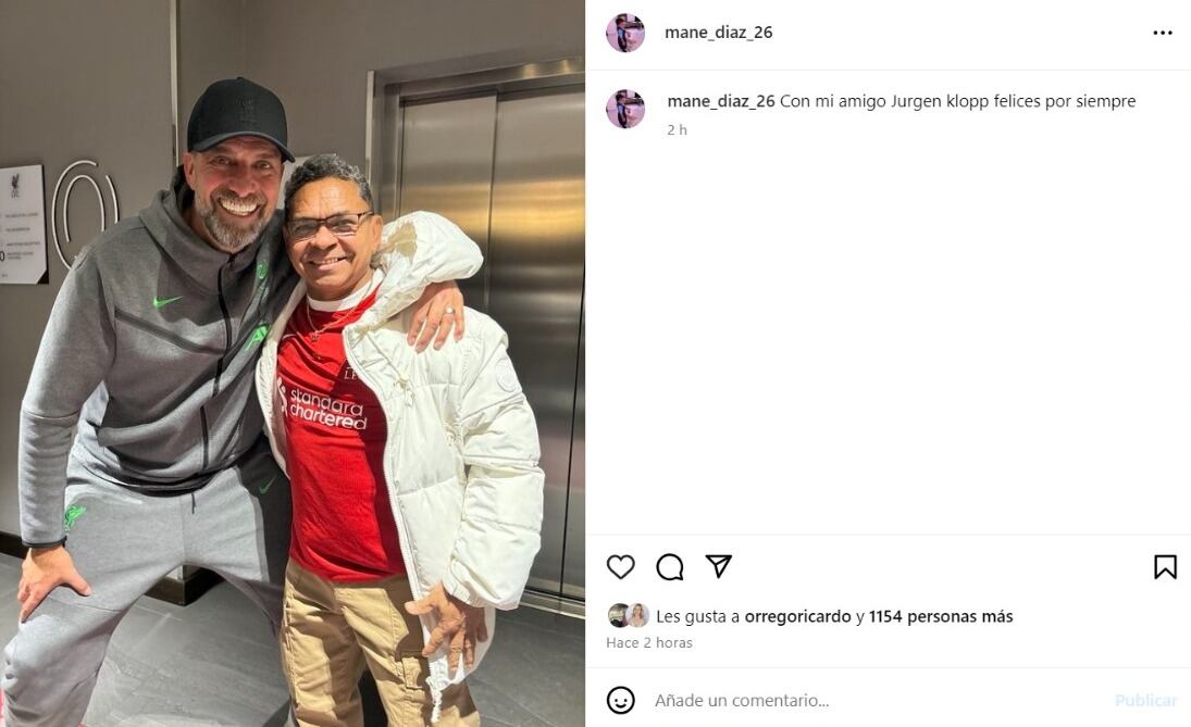 Mané Díaz en compañía de "su amigo", Klopp.