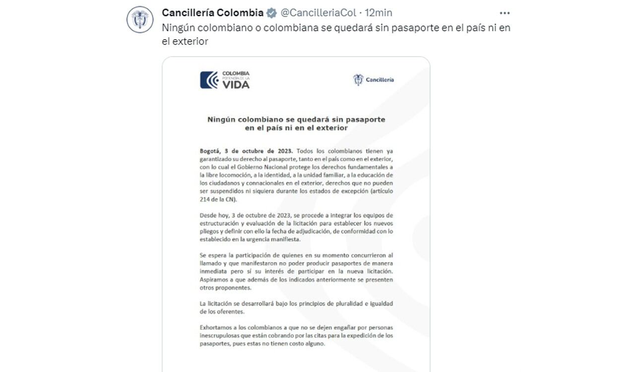 La Cancillería volvió a llamar a la calma en el tema de la expedición de pasaportes