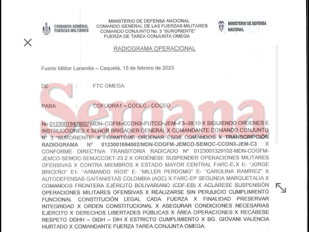 “Ordénese suspender operaciones ofensivas”: SEMANA revela radiograma con la instrucción de la Fuerza de Tarea Omega a sus tropas de no actuar contra disidencias.