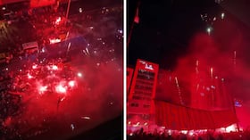 Banderazo de hinchas de América de Cali, en Bogotá, previo al partido ante Fortaleza.