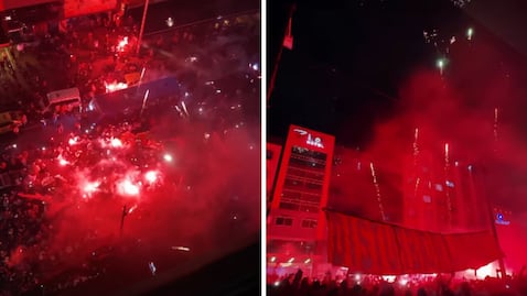 Banderazo de hinchas de América de Cali, en Bogotá, previo al partido ante Fortaleza.