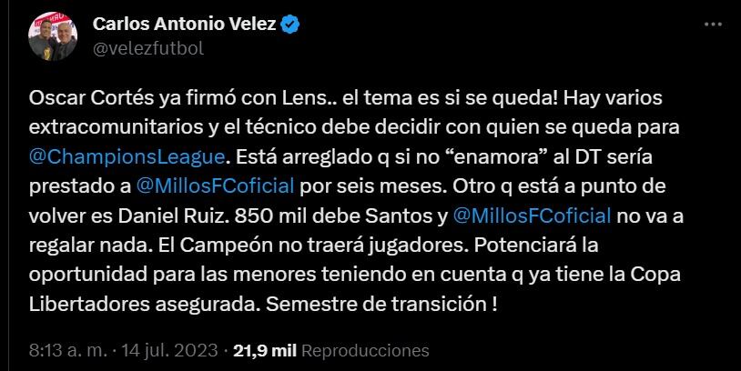 Carlos Antonio Vélez sobre Óscar Cortés.