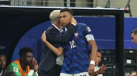Kylian Mbappe (France) and Didier Deschamps (France) with post game despair during Semi final at FIFA World Cup 2026, France and Spain, Dallas Stadium, Dallas, USA on July 14 2026. (Photo by Ulrik Pedersen/NurPhoto via Getty Images)