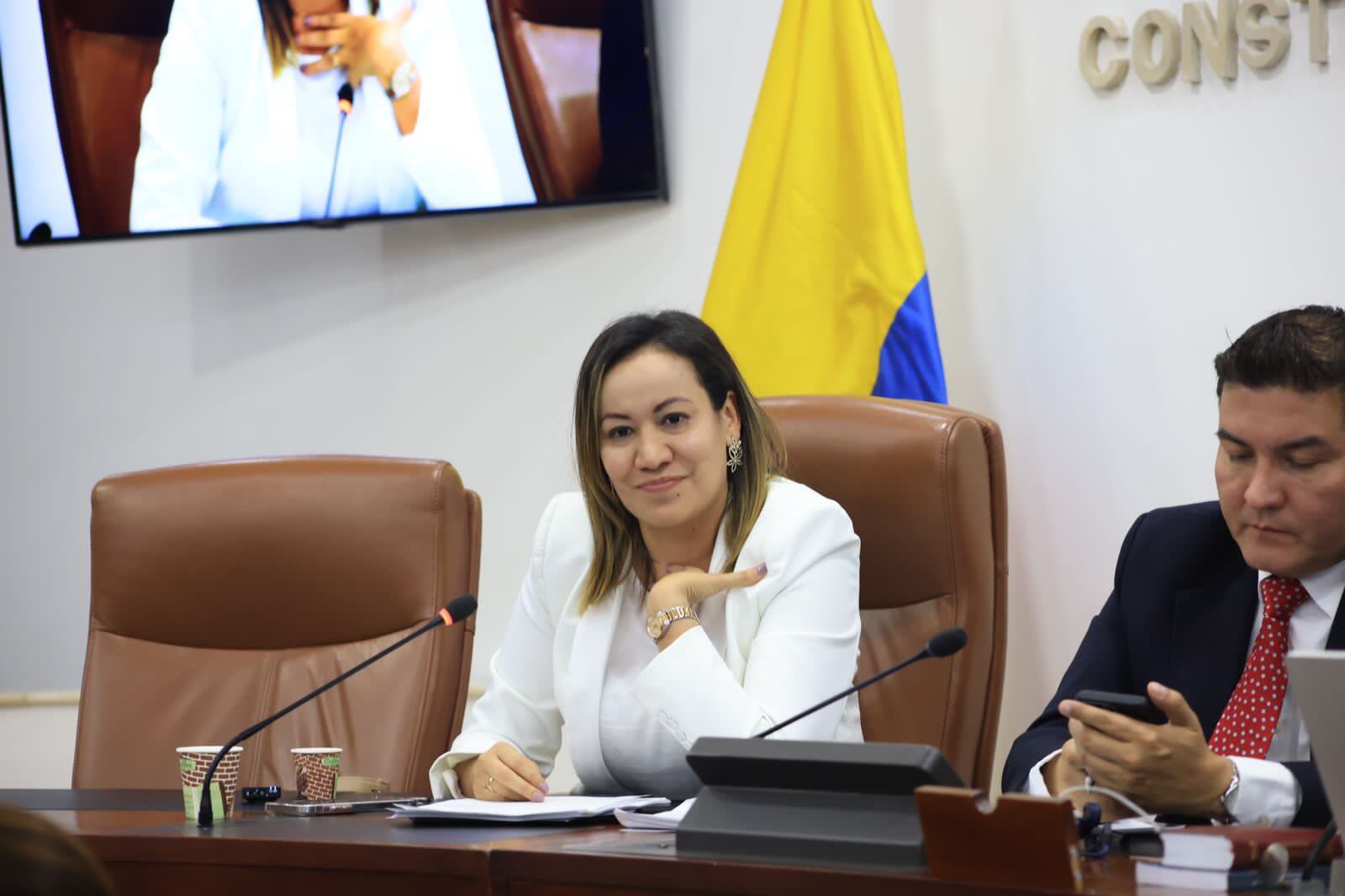 Ministra de salud y protección social, Carolina Corcho en el debate de control político en la Comisión VII de la Cámara de Representantes.