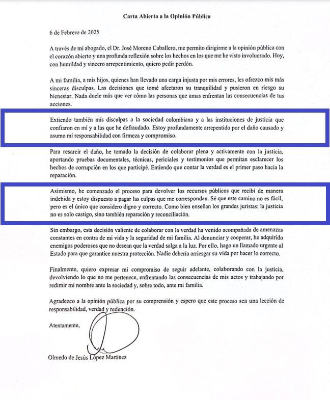 El exdirector de la UNGRD, Olmedo López ofreció excusas públicas.