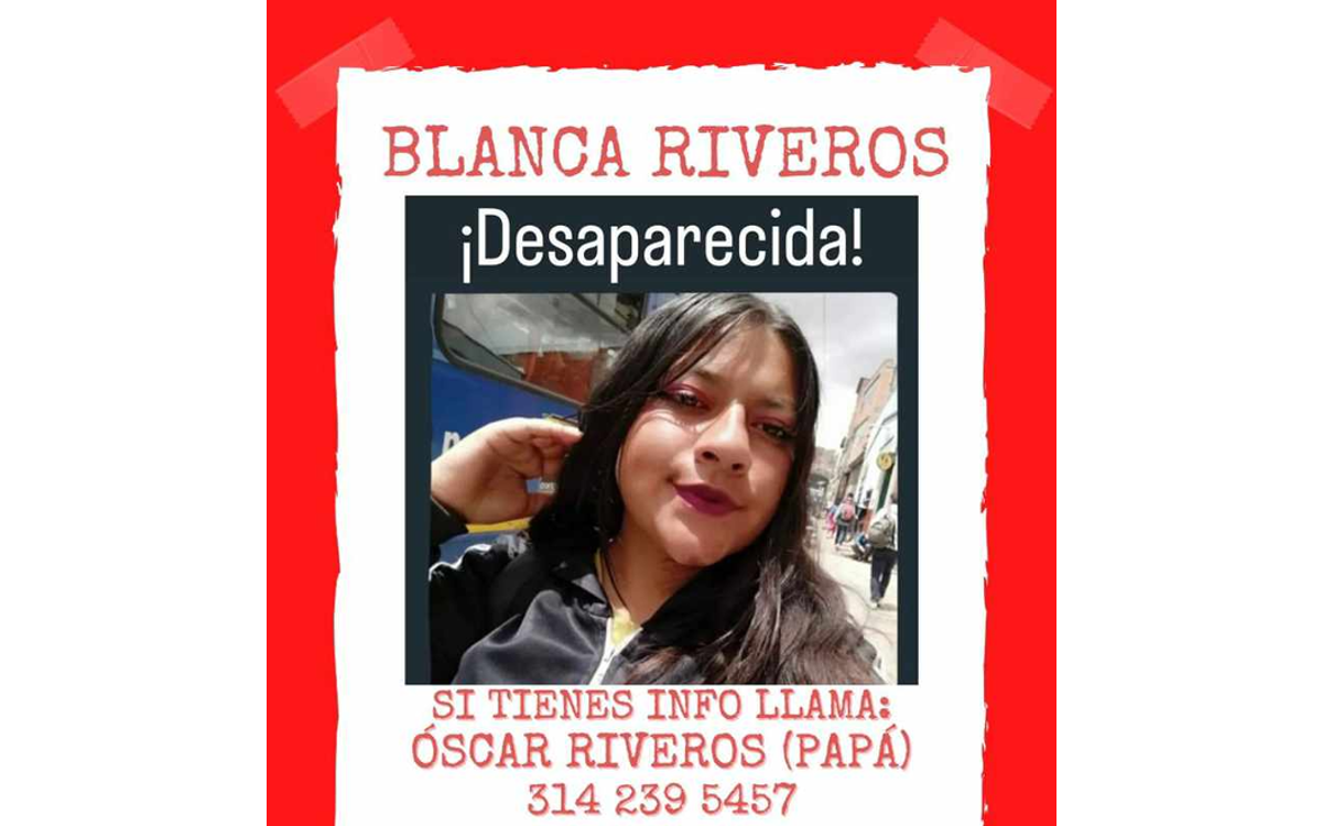 Cartel con la foto de Blanca Riveros, joven desaparecida.