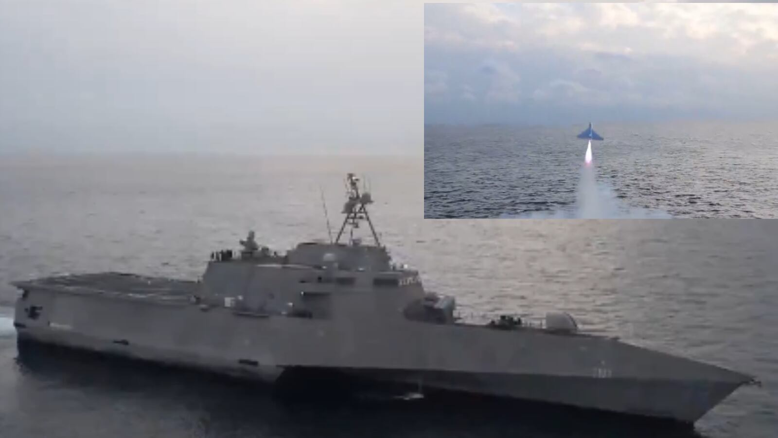 Imagen difundida por la Marina de EE. UU. muestra el lanzamiento del dron de ataque LUCAS, un hito en el uso de sistemas autónomos desde buques de guerra.