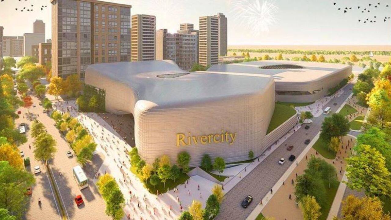 Posible diseño del nuevo estadio de Junior que circula en redes. Delante, un centro comercial.