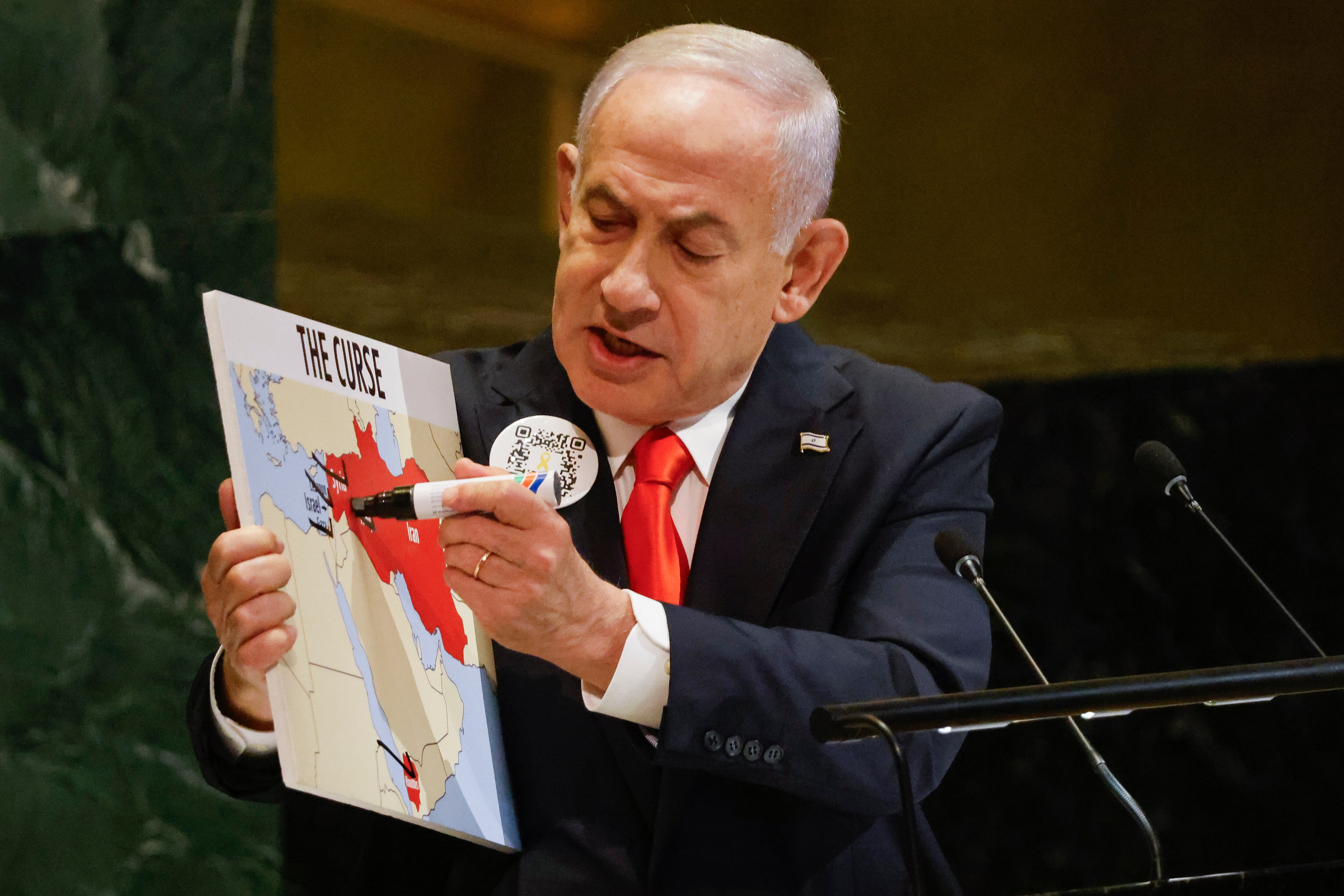 Benjamin Netanyahu habla en la Asamblea General de las Naciones Unidas en Nueva York.